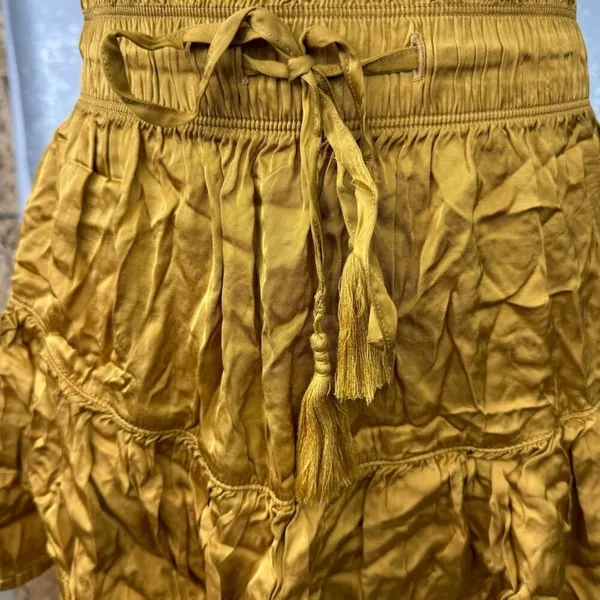 Aerie Size S Mini Skirt‎ Sweet N’ Silky In Honey Ruffle Layers Satin Elastic NEW - Image 6
