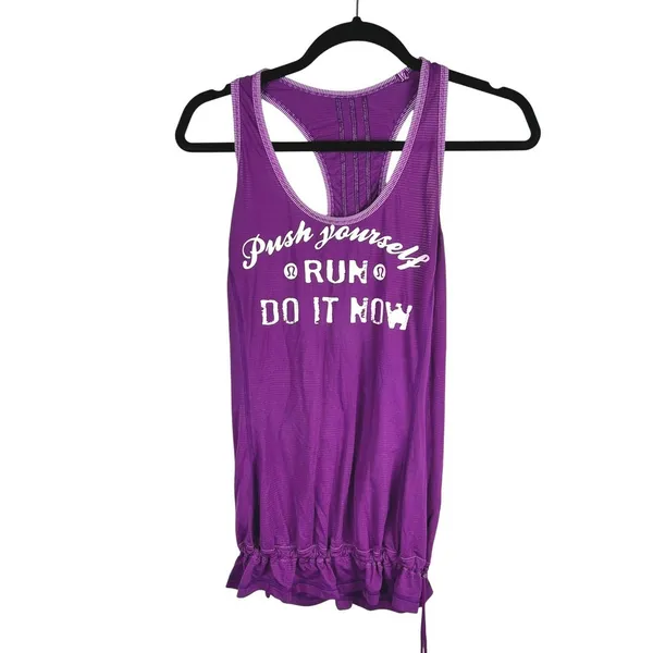 Lululemon Purple Push Yourself Run Graphic Cinched Hem Tank Top Size 4 - Image 2