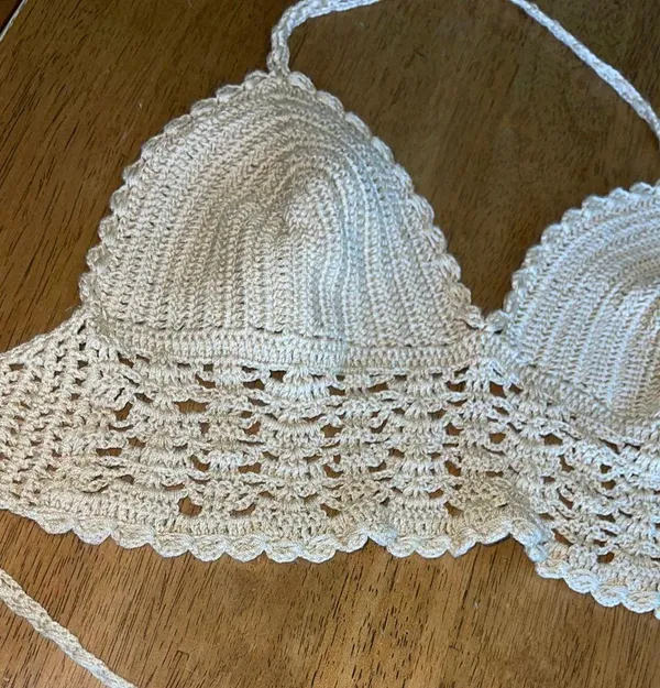 Tan Crocheted Boho Crop Top - Image 3