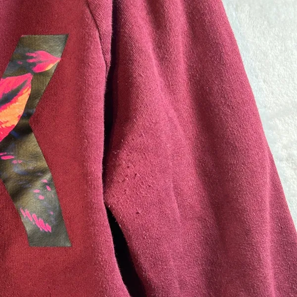 PINK Victoria's Secret‎ Burgundy Floral Logo Zip Up Hoodie Sweatshirt Size S - Image 5