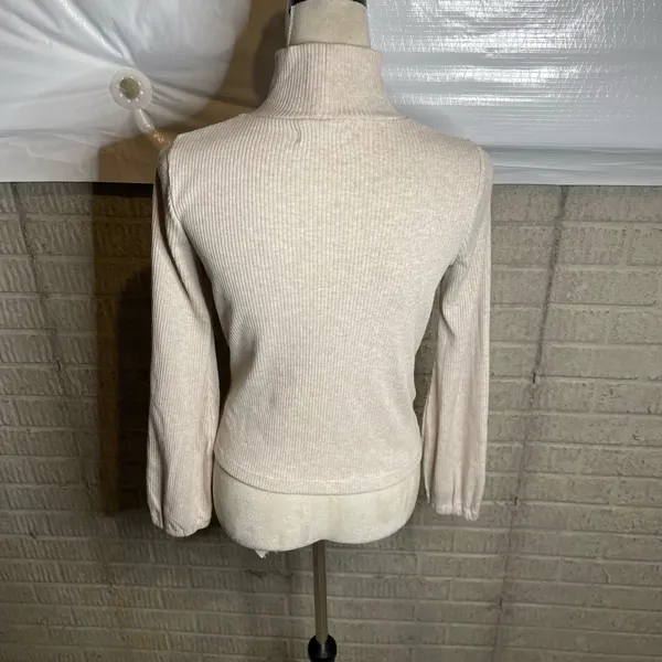 Madewell Off White Ribbed Texture Long Sleeve Turtleneck‎ Top Size Small - Image 4