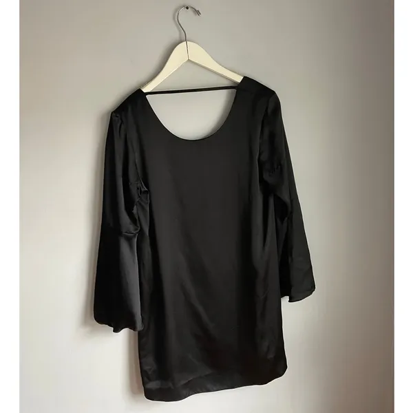 Zero‎ Degrees Celsius Black 100% Silk Bell Sleeve Dress Whimsigoth Small Witchy - Image 2