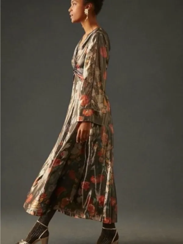 Anthropologie Caballero Floral Shimmer Deep V Maxi Dress - Image 2
