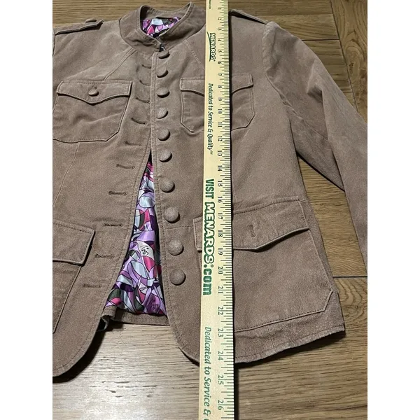 Twiggy London Tan Genuine Leather Button Down Coat Size XS Military Modern City‎ - Image 6