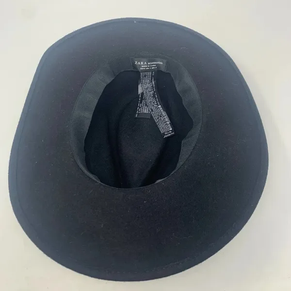 Zara Hat Wool Fedora Hat with Crystals Rhinestones Wide Brim Black‎ Size Small - Image 6