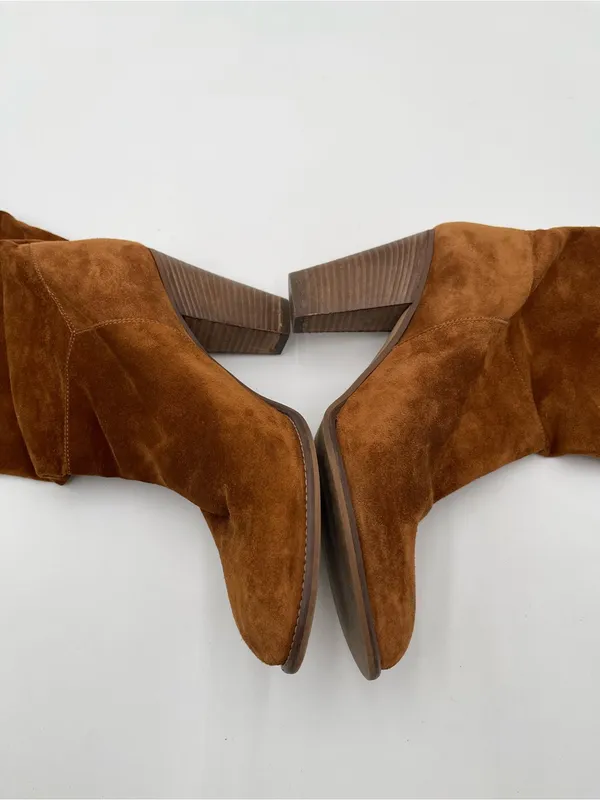 Anthropologie Miss Albright Fulton Knee High Boots Size 7.5 Brown Suede Pull On - Image 6