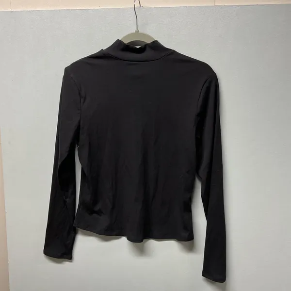 Athleta Black Ribbed Mock Neck Long Sleeve‎ Top Size L - Image 2