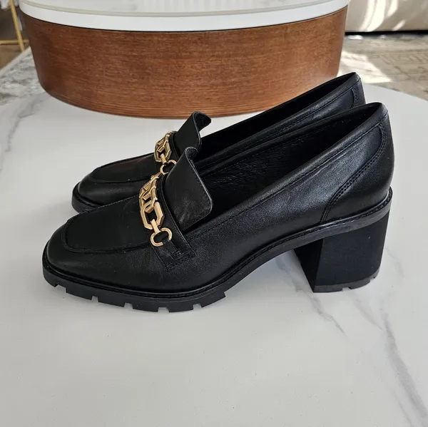 NWOT Sanctuary Black Leather Chain Loafers Chunky Lug Sole Size 11M - Image 4
