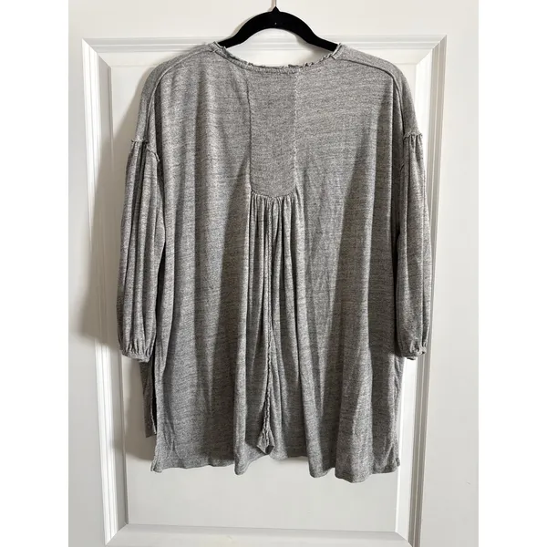 We The Free Grey Just a Henley V-Neck Linen Blend Oversized Boho Top Small - Image 6