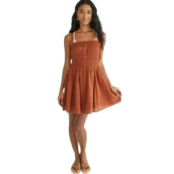 Aeropostale Cinnamon Smocked Cotton Mini Dress XL • Boho Summer Beachy Vacation - Image 2