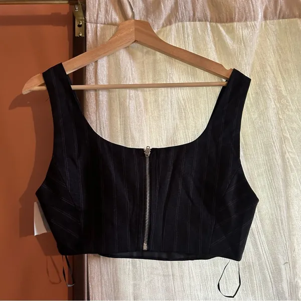 Avec‎ Les Filles Pinstripe Corset Top Tank Charcoal Black Sleeveless NWT Size M - Image 4