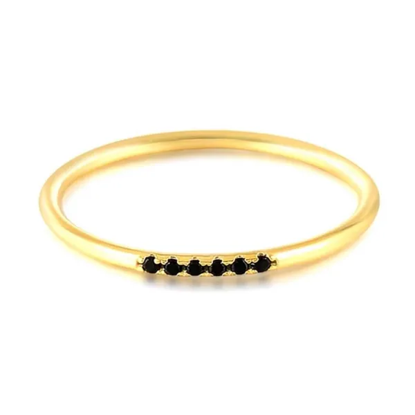 Boutique NEW Women's Dainty 14k Gold Plated S925‎ Black Melee Diamond Ring Size 6 - Image 7