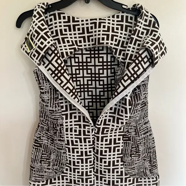 NWT Women's Julian Taylor Brown‎ White Geometric Pattern Shift Dress Size 6 - Image 10