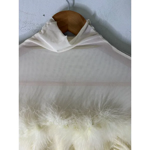 Chicwish butter yellow‎ long sleeve velvet top feather trim boho chic indie M - Image 3