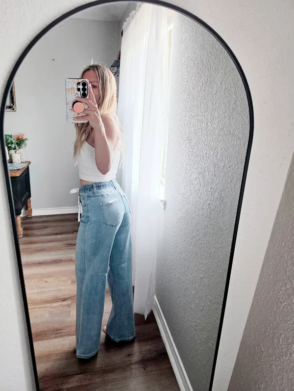 RISEN Light Wash Wide Leg Jeans Elastic Cinch Tie Waist Slouchy Various NEW - Image 11