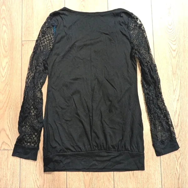 DAYTRIP L Large Black Teal Blue Lace Lacy Shirt Tunic Top Made in USA - Image 5
