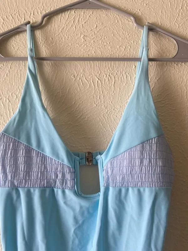 Light Blue One-Piece Swimsuit with Front Accents - Image 3