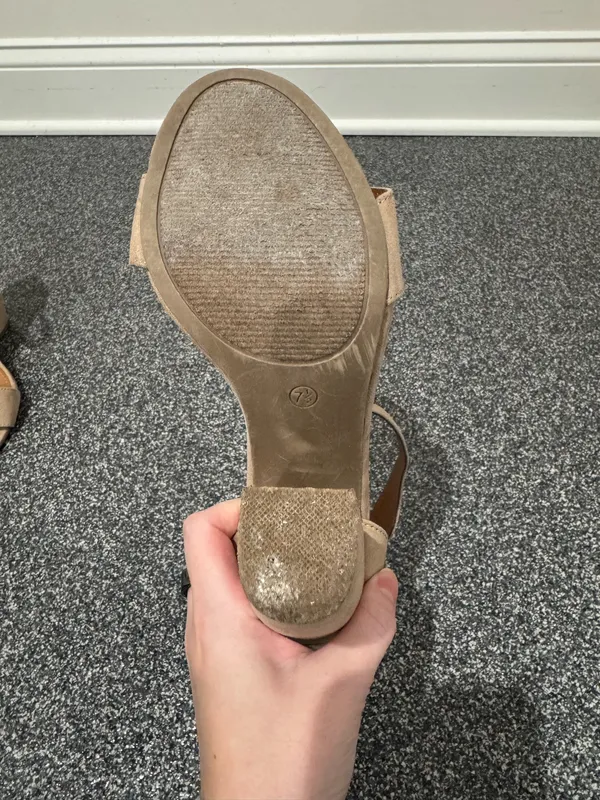Chic Beige Suede High Heel Sandals Tan Size 7.5 - Image 2