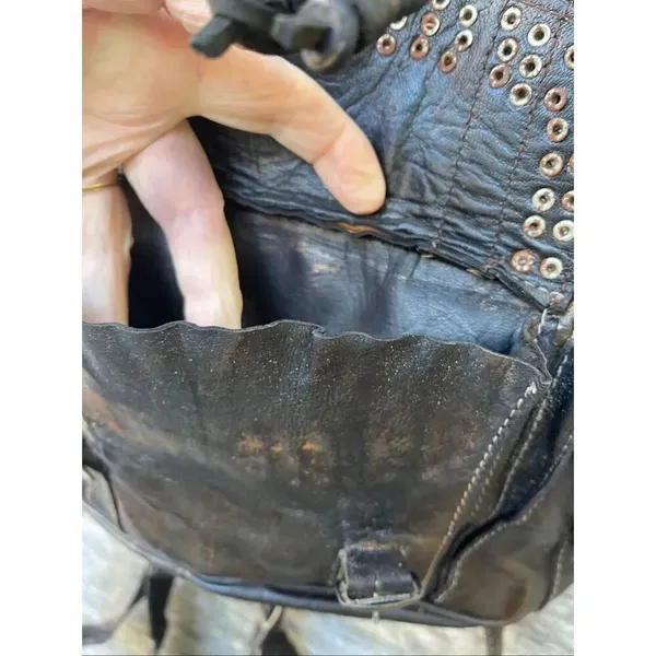 Vintage 70’s leather studded buckles backpack Black - Image 11
