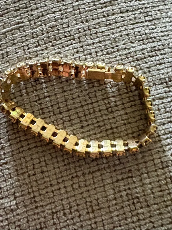 Gold Rhinestone Tennis Bracelet with Crystal Stones - Image 2