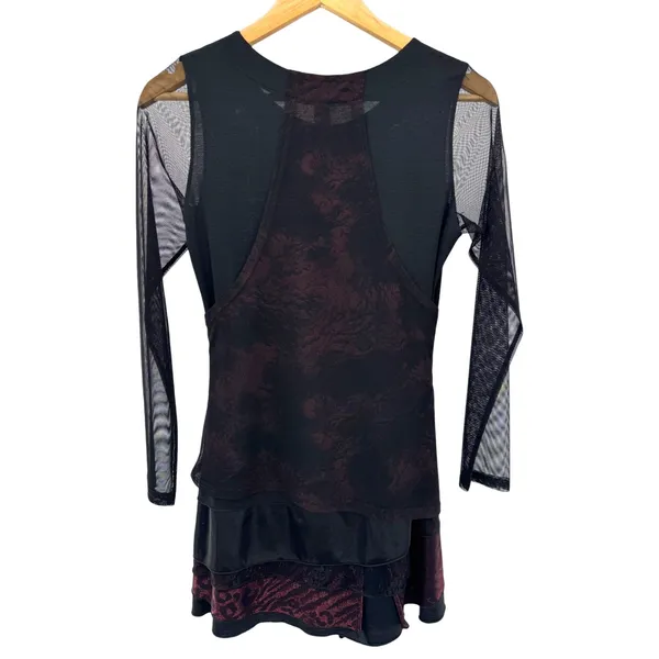Gothic Whimsygoth Boho Mesh Layered Asymmetrical‎ Tunic Top Black Red Lace M/L - Image 4