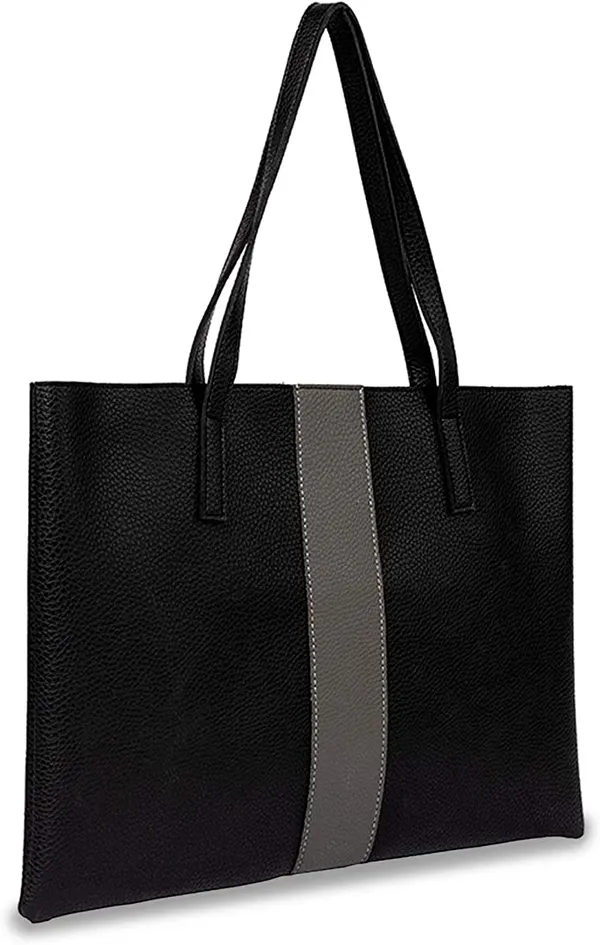 Vince Camuto Luck Tote in Black with Grey Stripe - Image 4