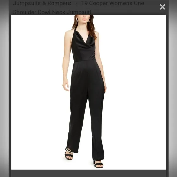 NEW 19 Cooper Black Satin Jumpsuit Halter Neck Cowl Night Out Club Large - Image 2