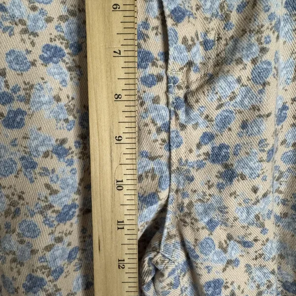 POL everyday edge pants Blue Floral Corduroy Wide Leg Distressed Elastic Waist S - Image 7