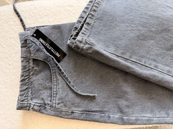 Women's Washed Grey Drawstring Waist Wide Leg Jeans - Image 2