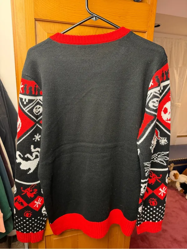 Women’s Red, Black & White Jack Skellington Crewneck Sweater - Image 2