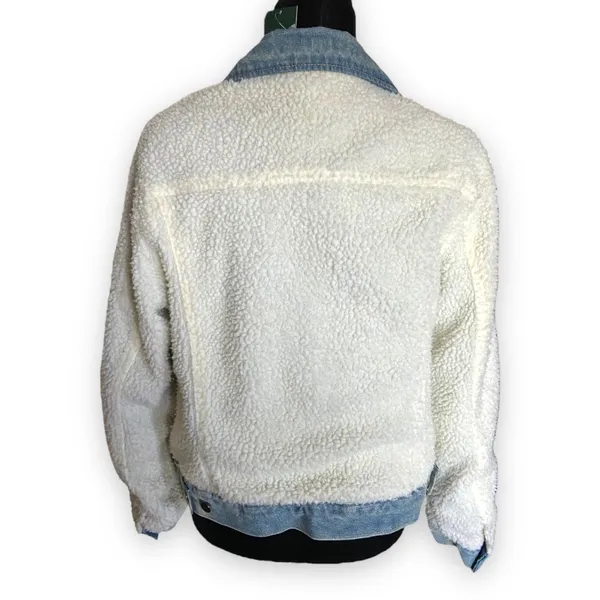 Wild Fable‎ Womens Juniors Jacket Size Large Solid Sherpa Faux Fur Denim NEW - Image 3
