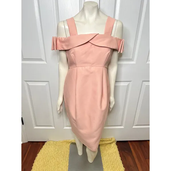 Maternity Blush Pink Off Shoulder Bardot Dress w/ Bow Detail on the Sleeve - Image 9