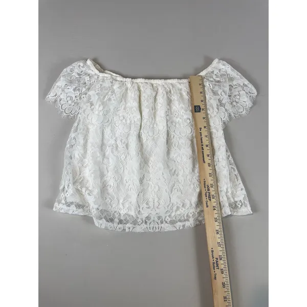 Hollister Lace Off Shoulder Ruffle Crop Top Size M Cream - Image 5