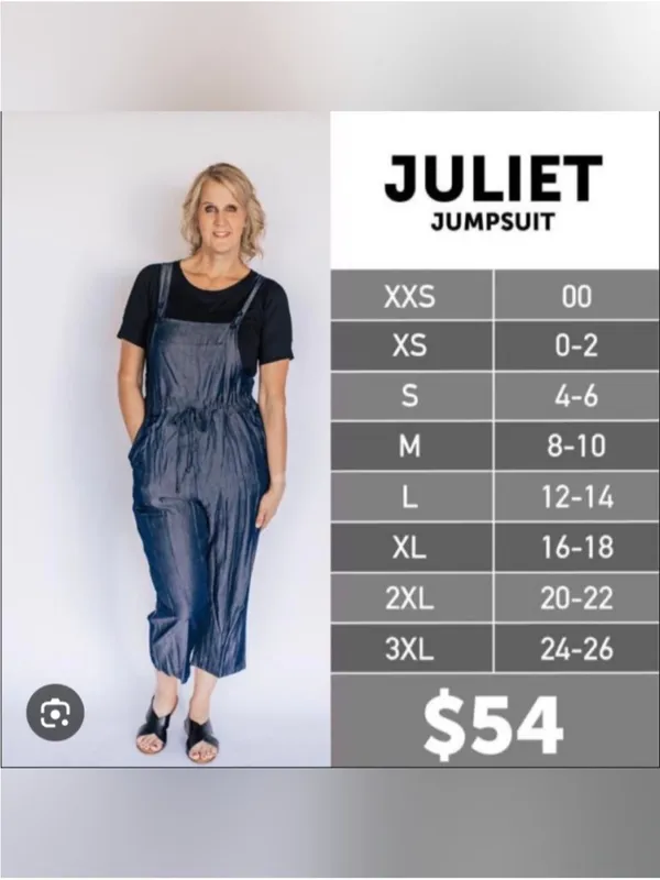 NEW! LuLaRoe JULIET Dark Blue Chambray Denim Overalls Jumpsuit Size MEDIUM - Image 7