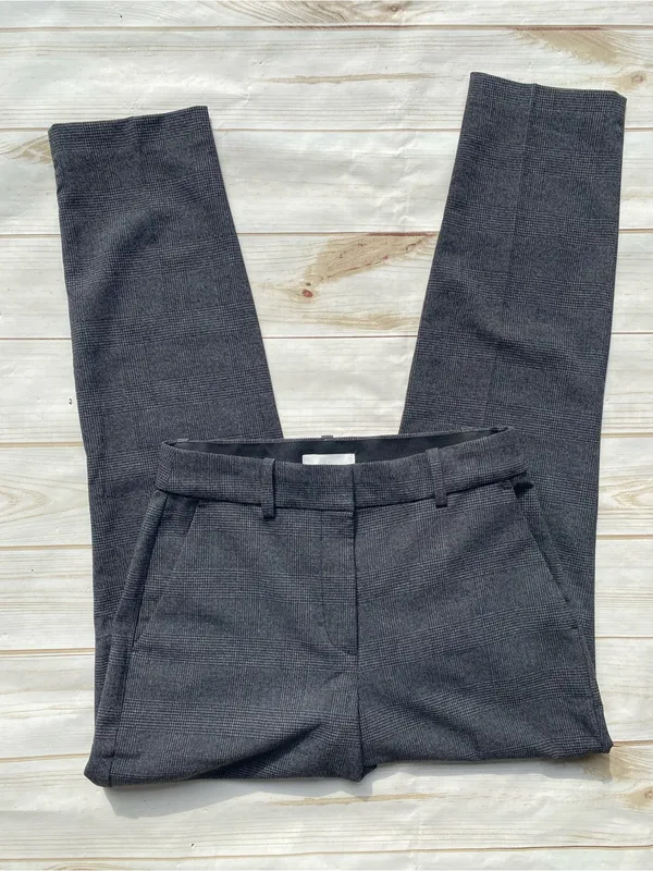 H&M grey plaid slim ankle slacks equestrian preppy academia fall winter office 4 - Image 2