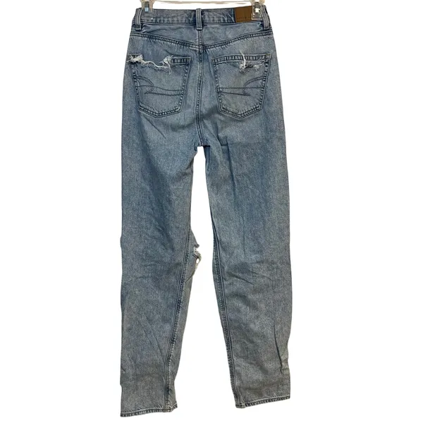 American Eagle Jeans High Rise Baggy Straight Distressed Light Wash‎ 00 Grunge - Image 2