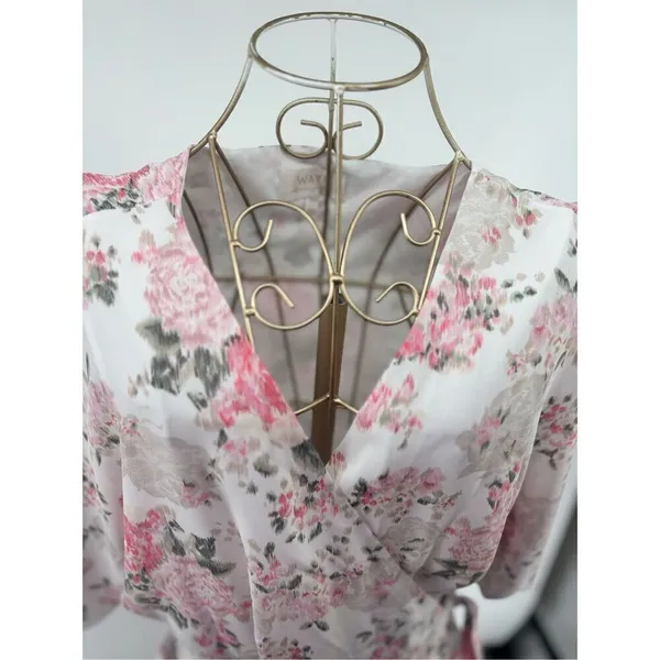 Wayf Pink Floral Wrap Dress Long 3/4 Sleeve Lined Size L - Image 6