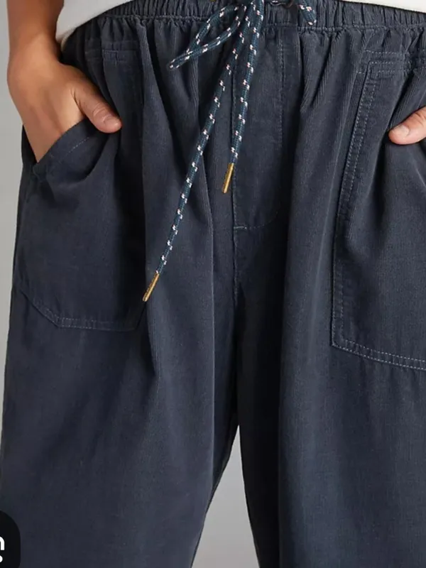 Pilcro "The Cottage" Black Drawstring Waist Pants with Coral Stitching L - Image 2