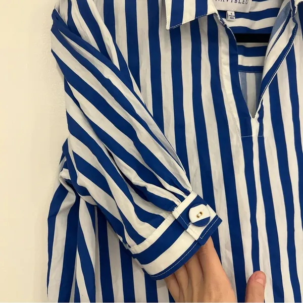 Navy Bleu Royal Stripe Puff Sleeve Shirt Dress - Image 3