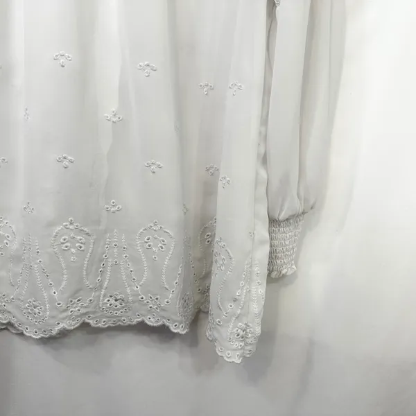 Torrid Plus Size 1X Top Chiffon Ruffle White Eyelet‎ Embroidered Bishop 1289 - Image 9