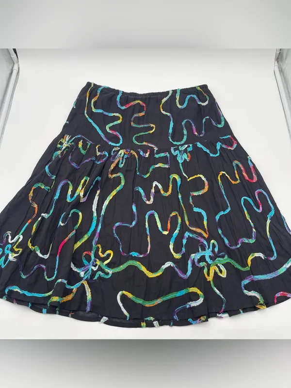 Lifestyle Scribble Cotton Midi Skirt Hippie Sz Small Colorful Teacher Colorful - Image 4