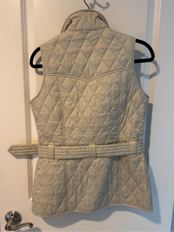 Barbour International Quilted Cream Belted Vest | Size 4 - Image 2