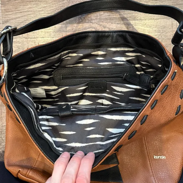 Kenzie Brown and Black Shoulder Bag Inside Pockets Very Clean Boho Western - Image 2