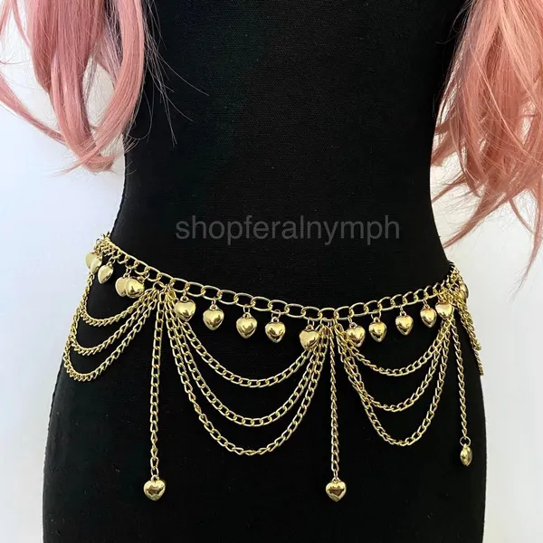 Gold Y2K Tiered Heart Charm Waist Chain Belt, Fits 22-27.5 Inches, X7GA1304 - Image 5