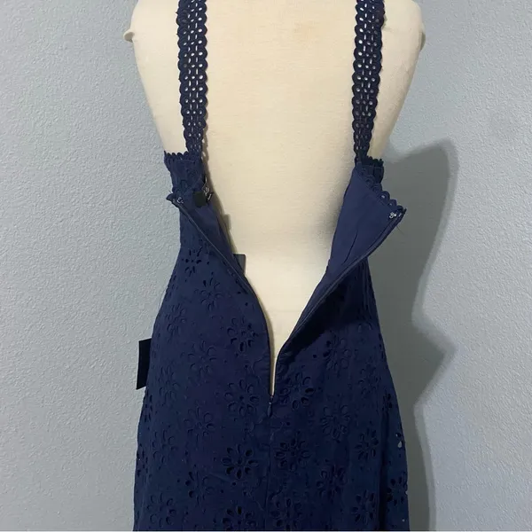 Lulus Navy Blue Holiday Sleeveless Trimmed Embroidered‎ Asymmetric Dress Sz M - Image 16