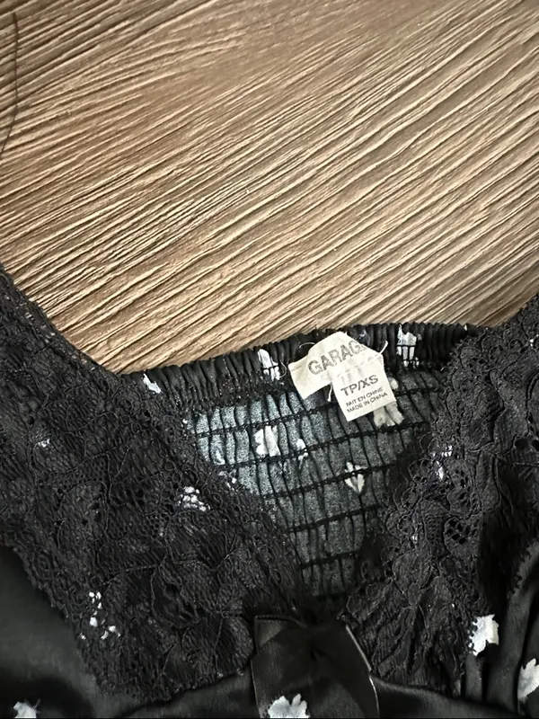 Garage Black Floral Lace Trim Satin Crop Top - Image 2