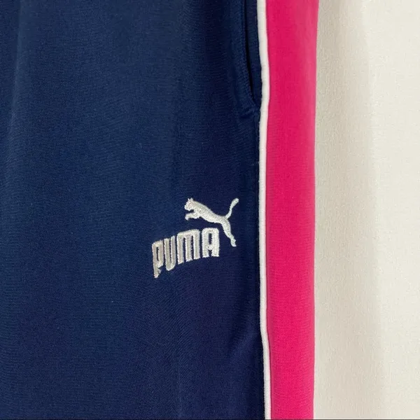 Puma Navy Pink Stripe Track Pants Elastic Waist 100% Polyester Womens Small - Image 2