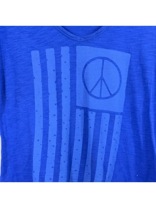 Old Navy Women’s Peace Flag V-Neck Tee Blue Medium - Image 2