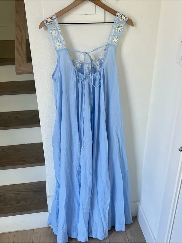 Free People To The Moon Maxi Dress in Poplin Blue NWT - Image 5