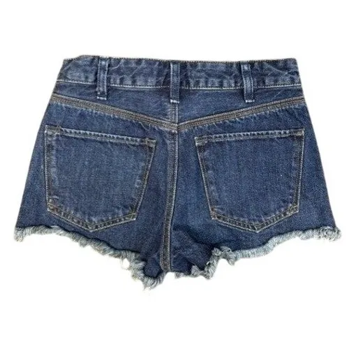 Free People Dark Wash Denim Cut Off Shorts‎ Raw Hem Distressed Size 25 Indigo - Image 2